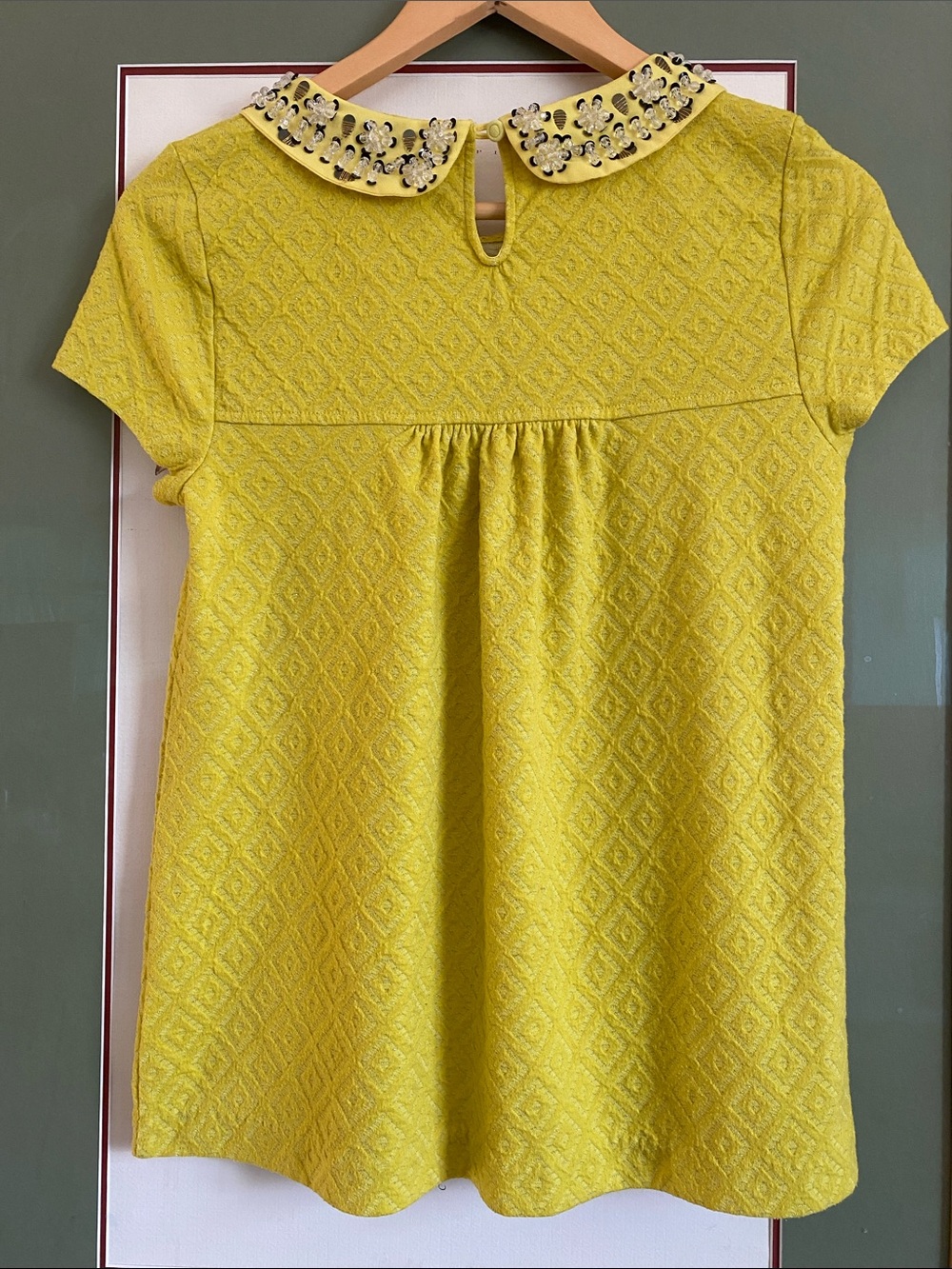 Anthro Yellow Textured Peter Pan Collar Blouse with Embellished Collar - Picture 10 of 12
